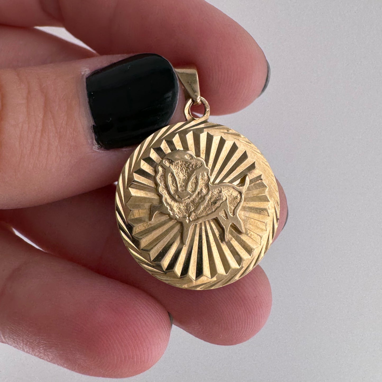 V I N T A G E // a leo and their rays of sunshine / 10k yellow gold leo lion zodiac disc / a pendant