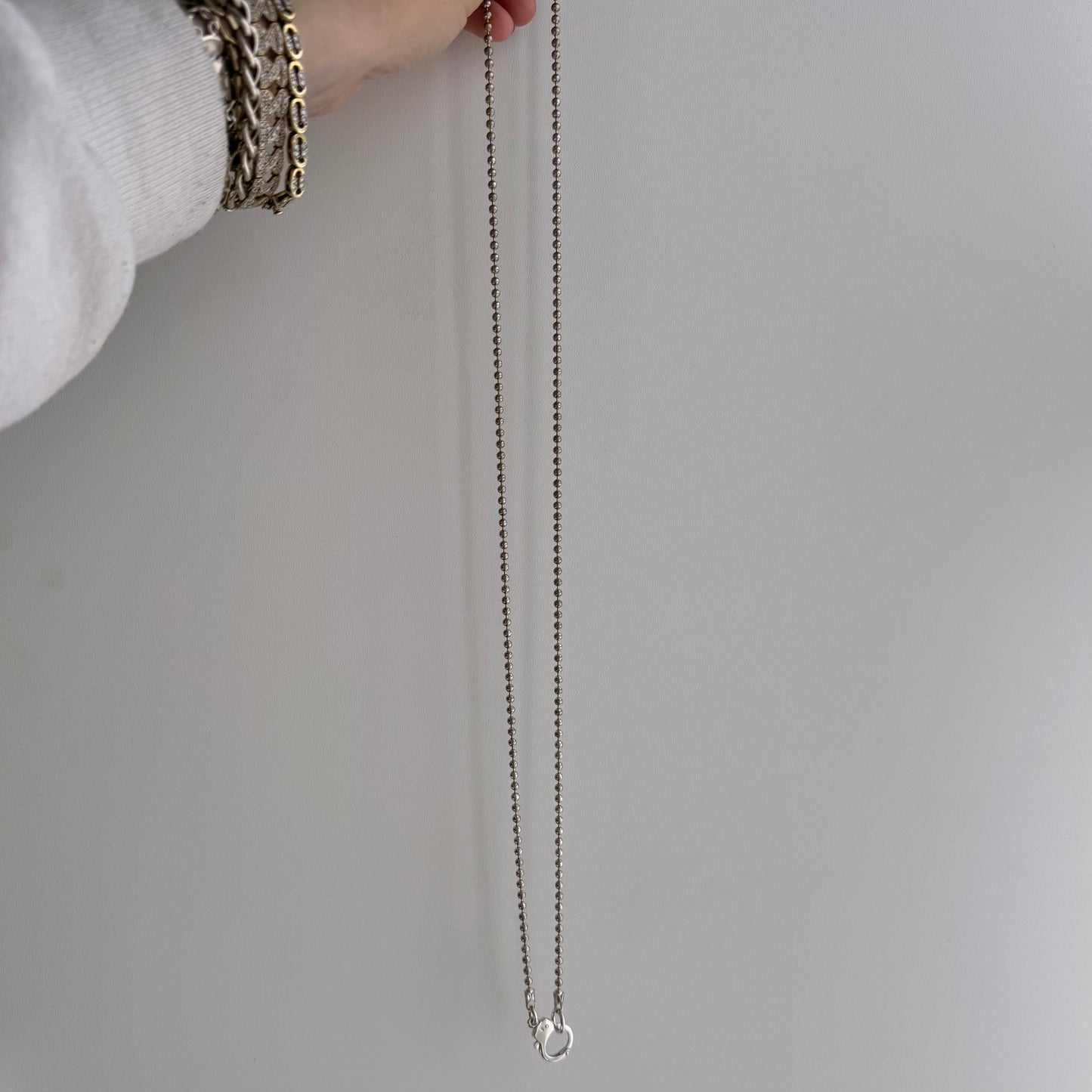 reimagined V I N T A G E // handcuff clasp / re-worked sterling silver ball chain / almost 31", 21g