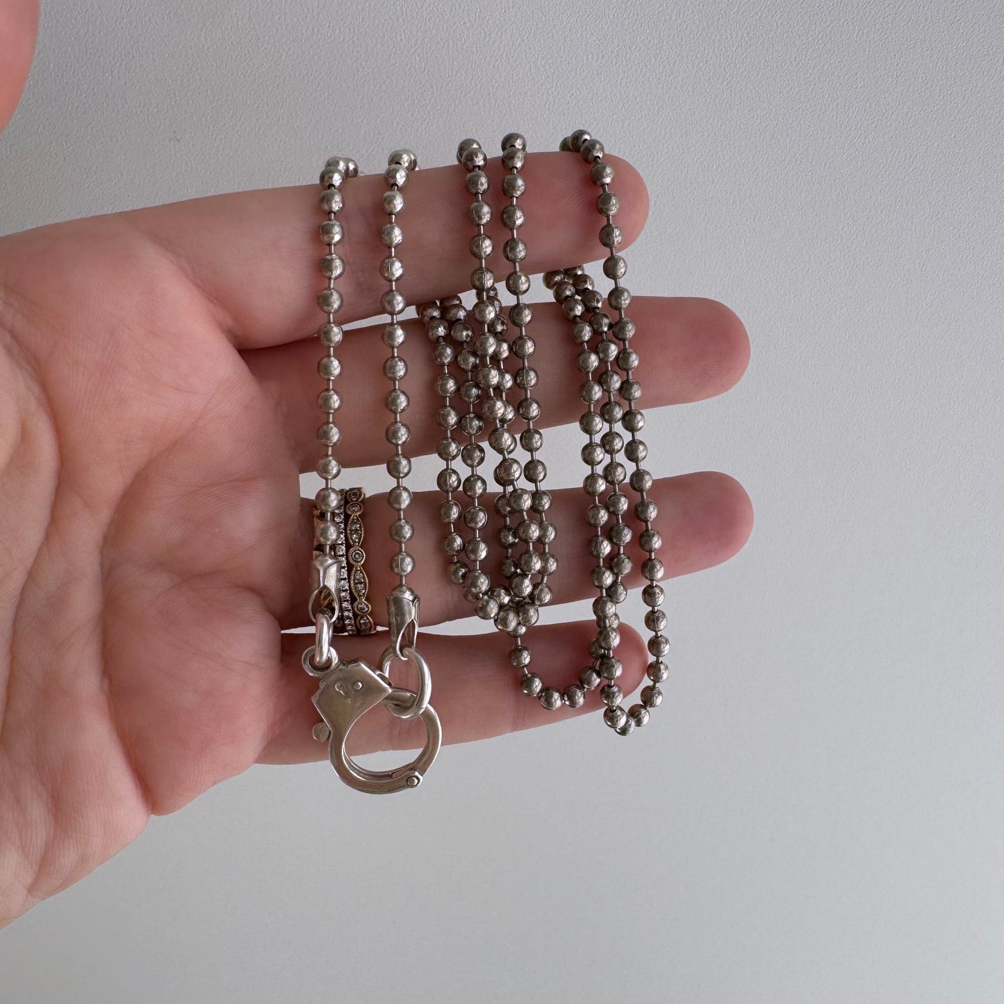 reimagined V I N T A G E // handcuff clasp / re-worked sterling silver ball chain / almost 31", 21g