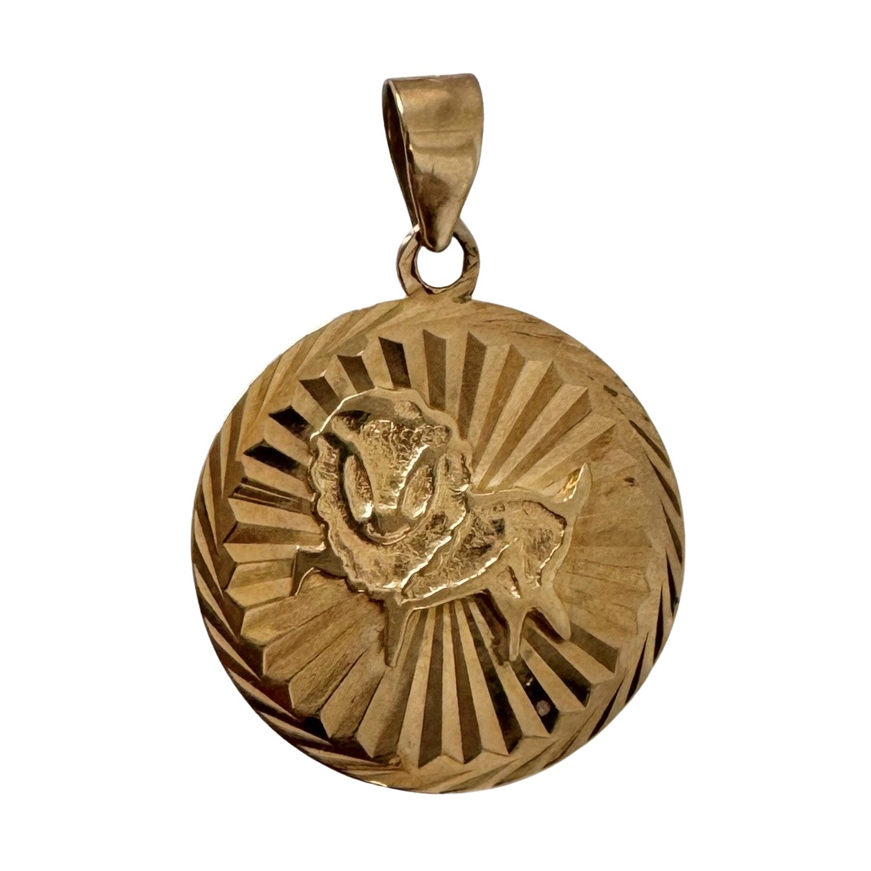 V I N T A G E // a leo and their rays of sunshine / 10k yellow gold leo lion zodiac disc / a pendant