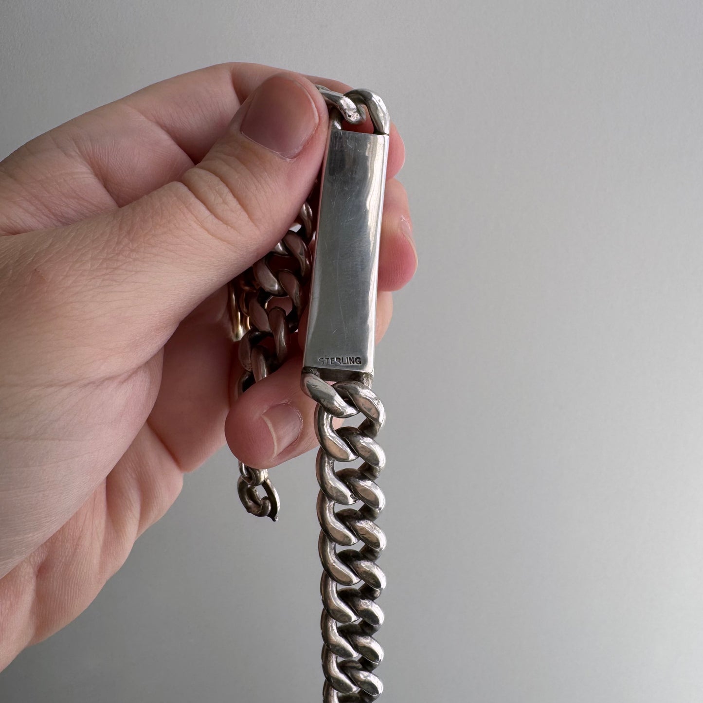 V I N T A G E // blank slate / sterling silver heavy chunky mid century curb chain ID bracelet / 8", 52.5g