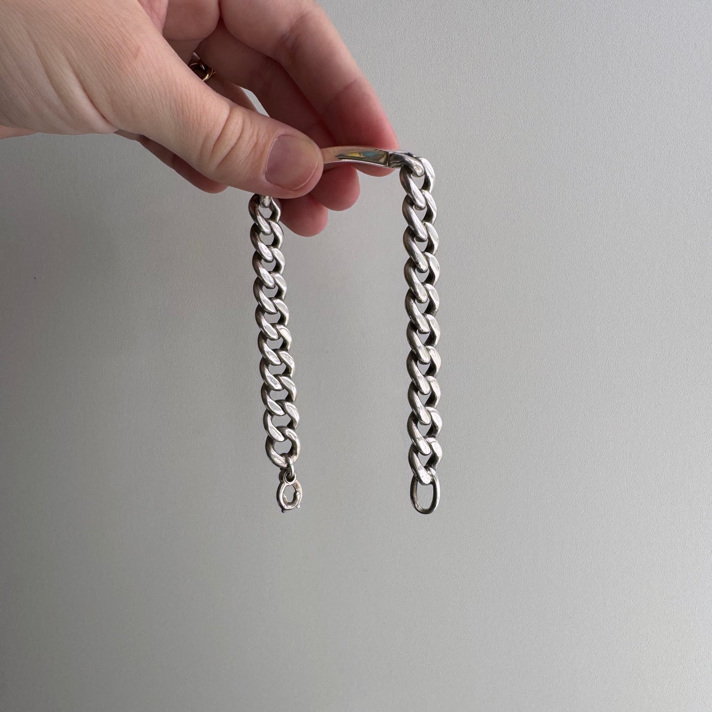 V I N T A G E // blank slate / sterling silver heavy chunky mid century curb chain ID bracelet / 8", 52.5g