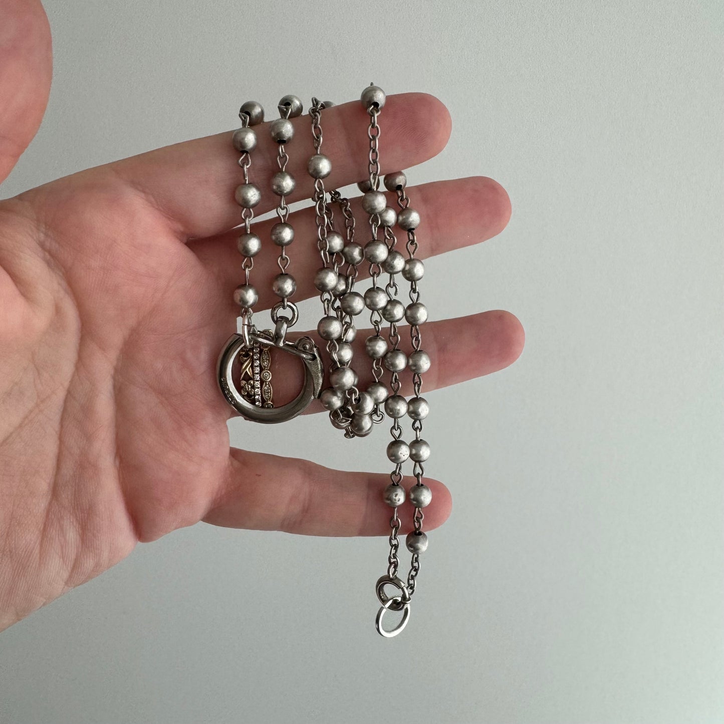 reimagined V I N T A G E // sacred adornment / sterling silver rosary style bead chain with connector clasp / 26.25", 16.9g