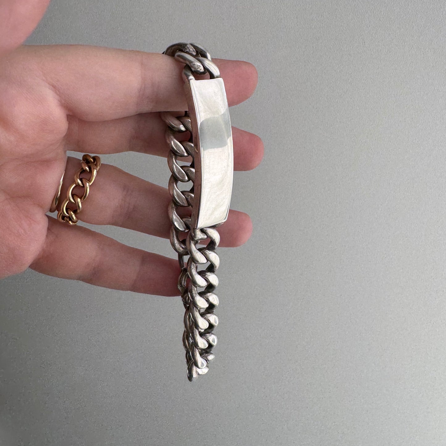 V I N T A G E // blank slate / sterling silver heavy chunky mid century curb chain ID bracelet / 8", 52.5g