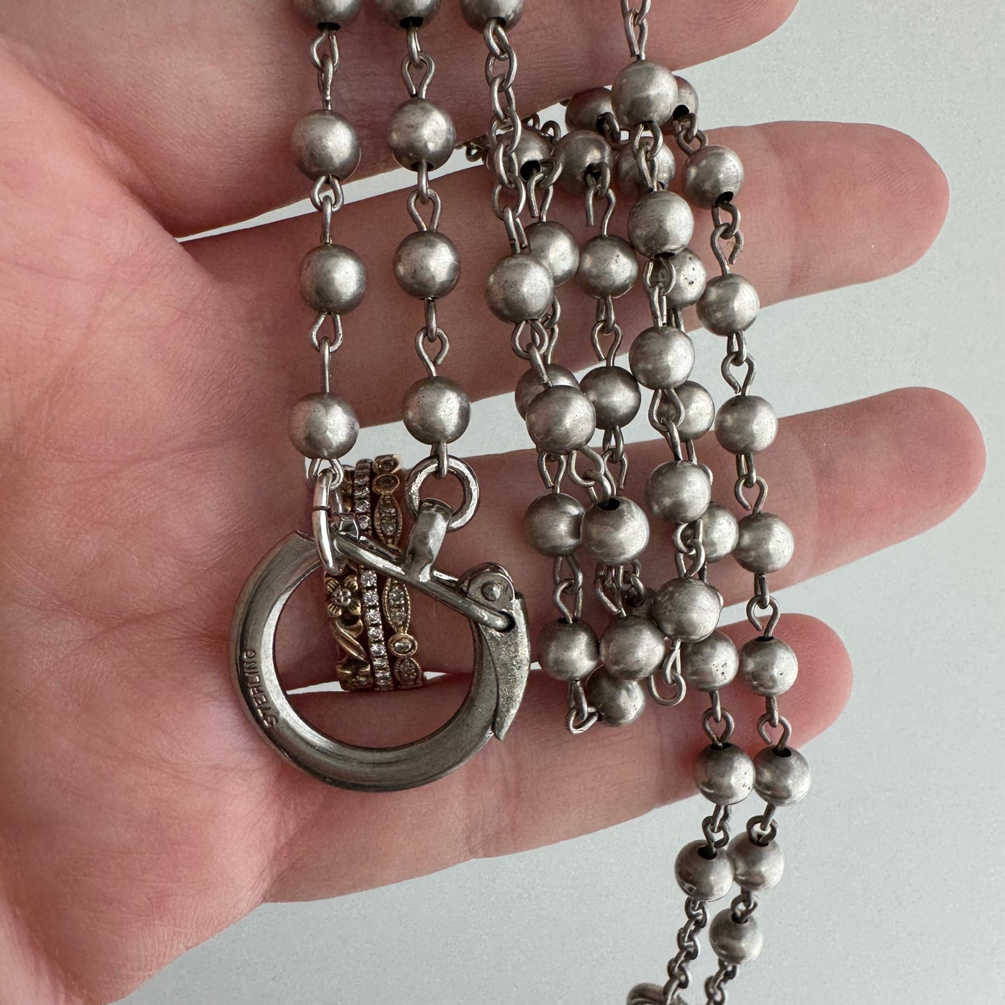 reimagined V I N T A G E // sacred adornment / sterling silver rosary style bead chain with connector clasp / 26.25", 16.9g