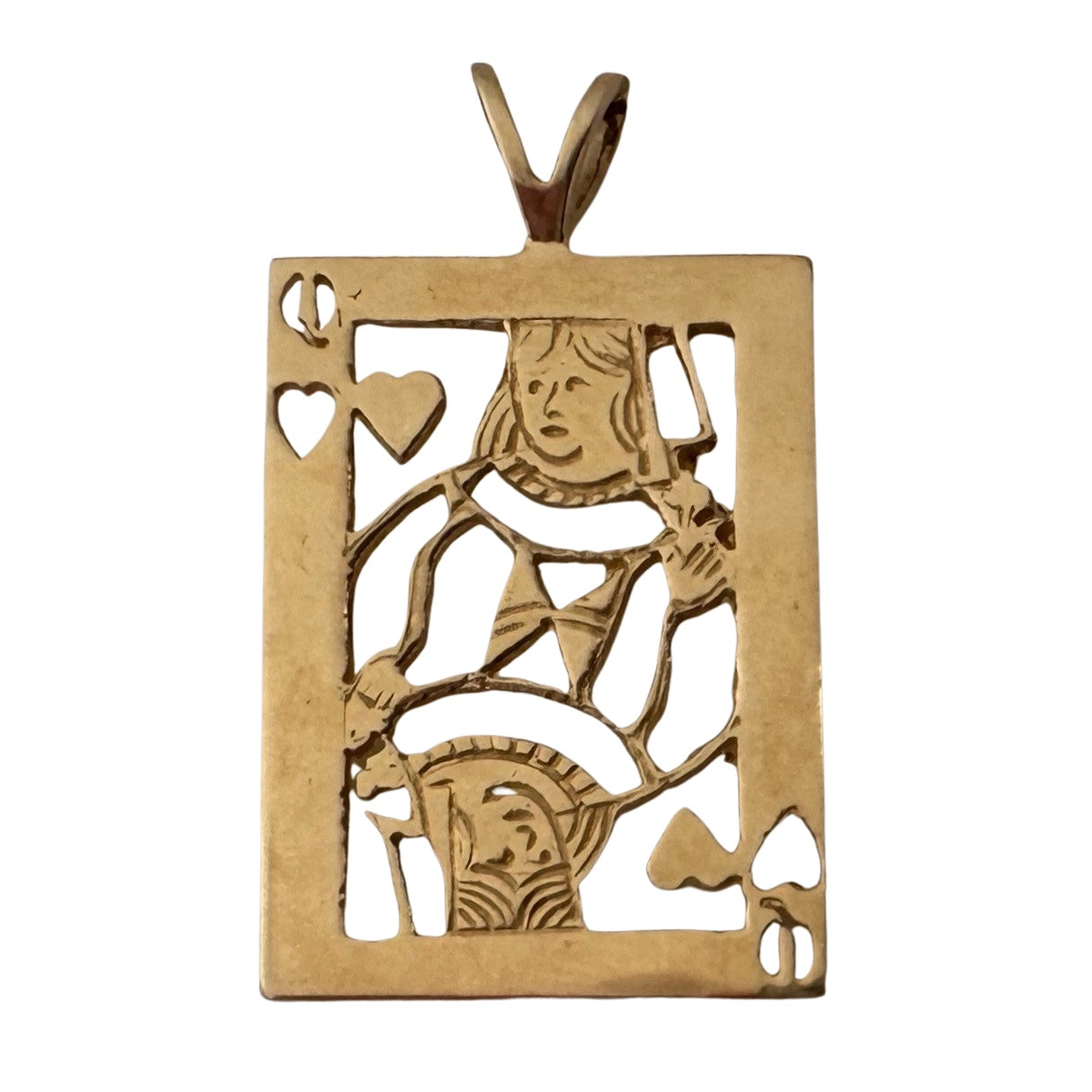 V I N T A G E // queen of hearts / 14k yellow gold playing card cut out / a pendant