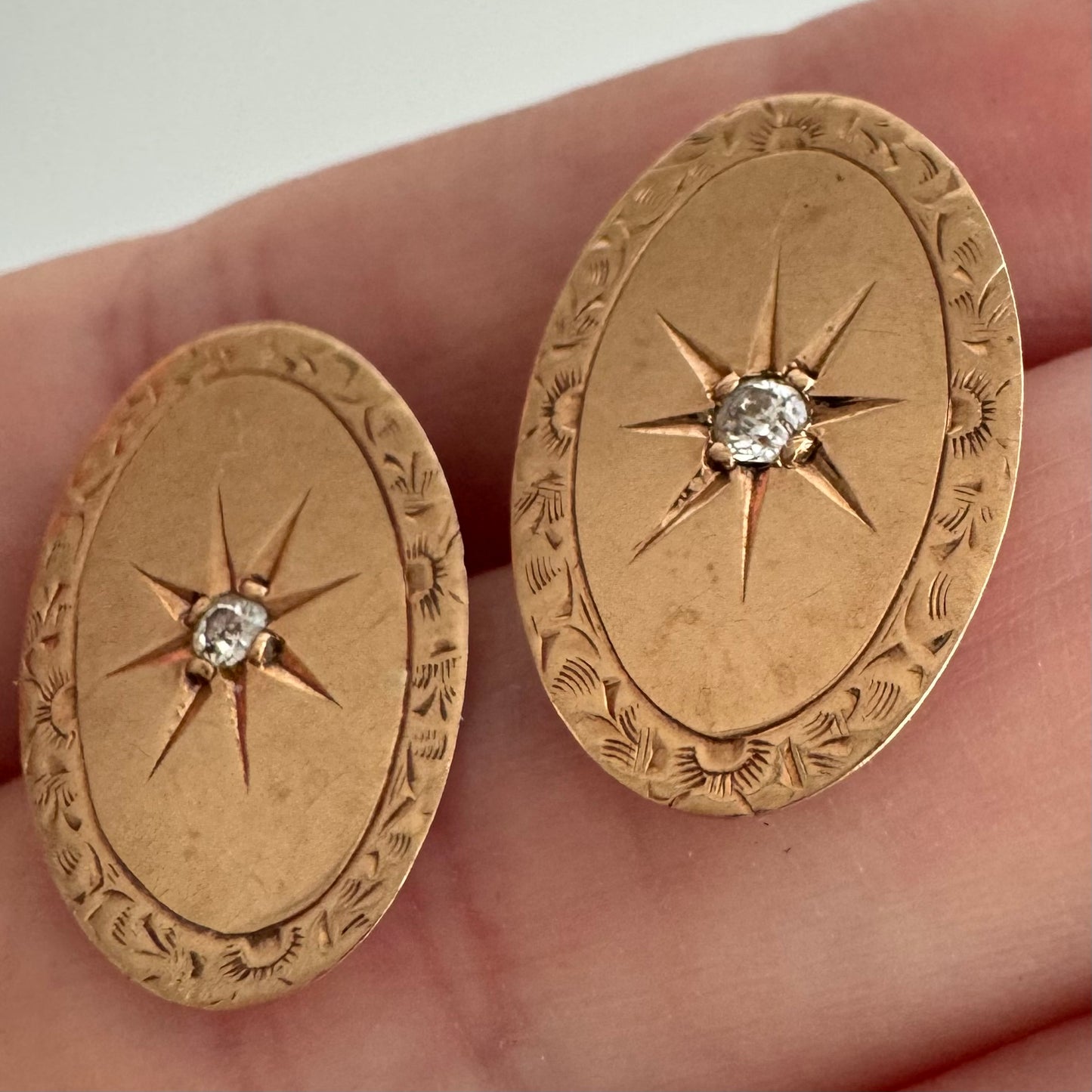 reimagined A N T I Q U E // framed north star / 10k rosy yellow gold and diamond cufflink conversion post earrings