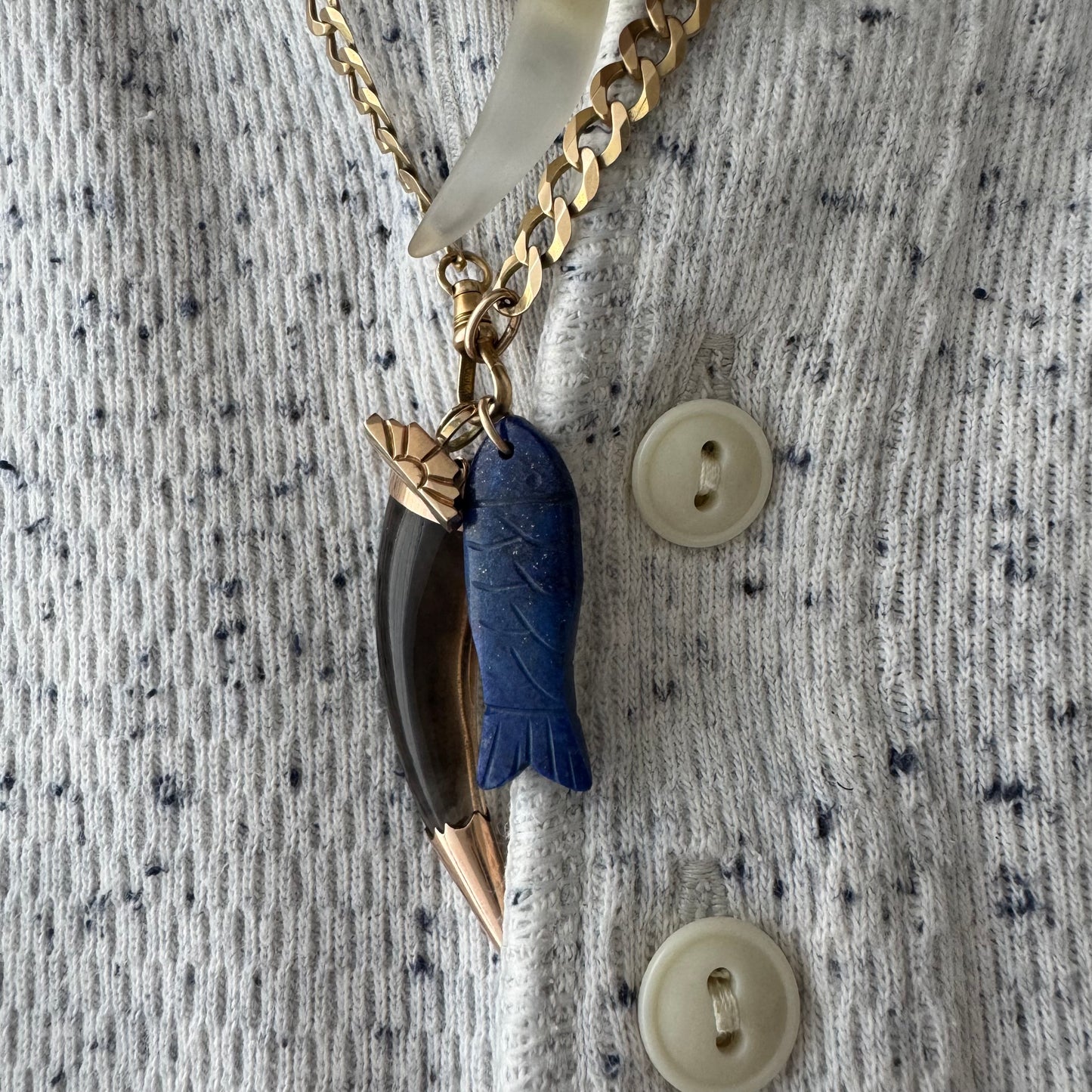 V I N T A G E // sweetest fish / carved lapis lazuli fish with 10k bail / a pendant
