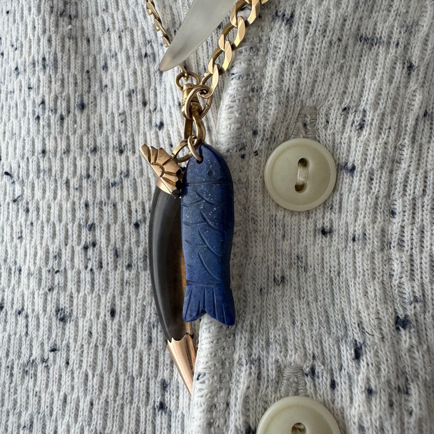 V I N T A G E // sweetest fish / carved lapis lazuli fish with 10k bail / a pendant