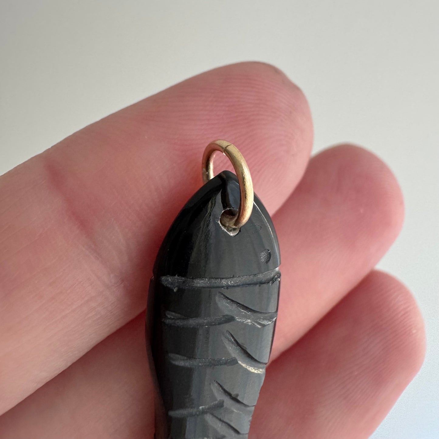V I N T A G E // sweetest fish / carved onyx fish with 10k bail / a pendant
