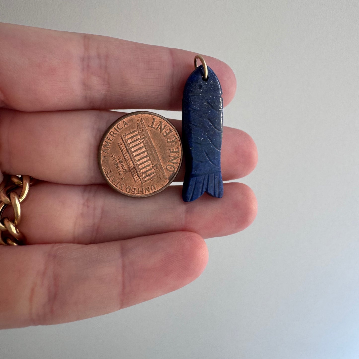 V I N T A G E // sweetest fish / carved lapis lazuli fish with 10k bail / a pendant