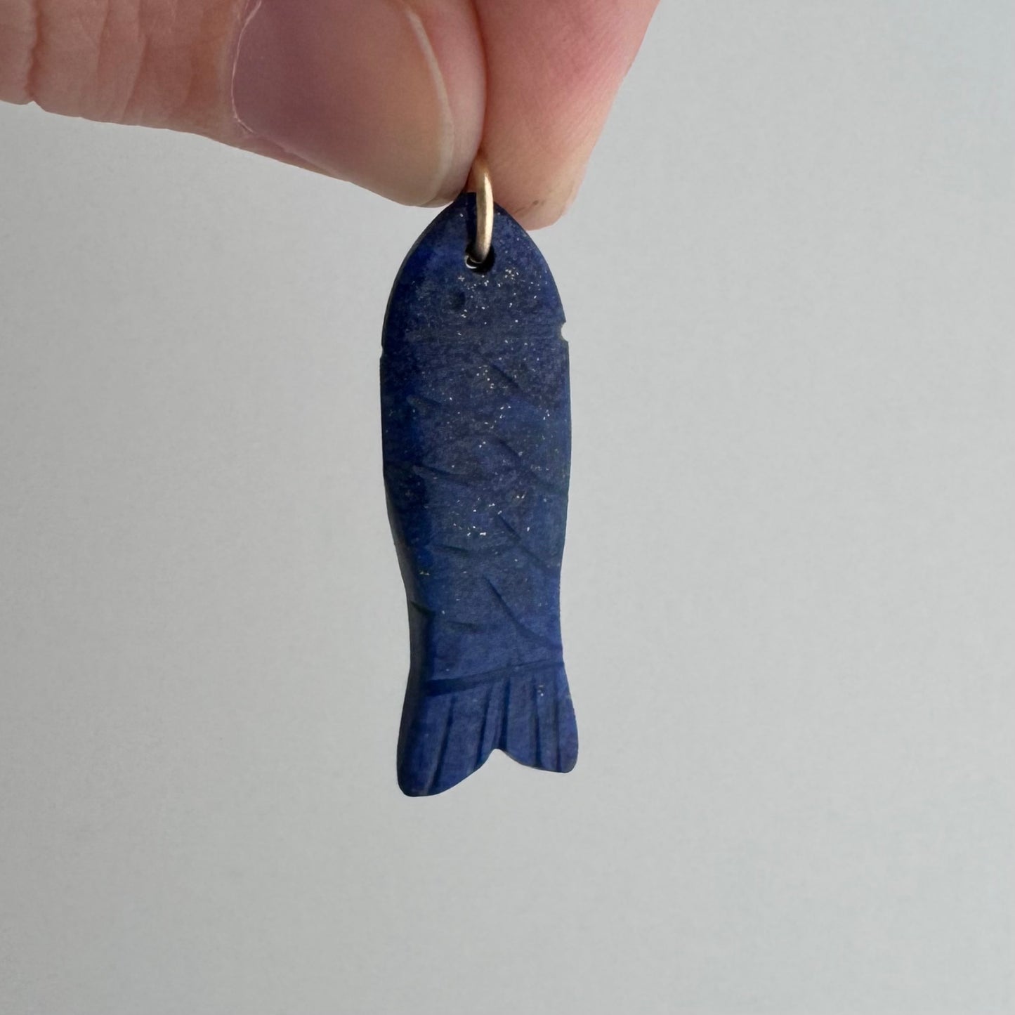 V I N T A G E // sweetest fish / carved lapis lazuli fish with 10k bail / a pendant