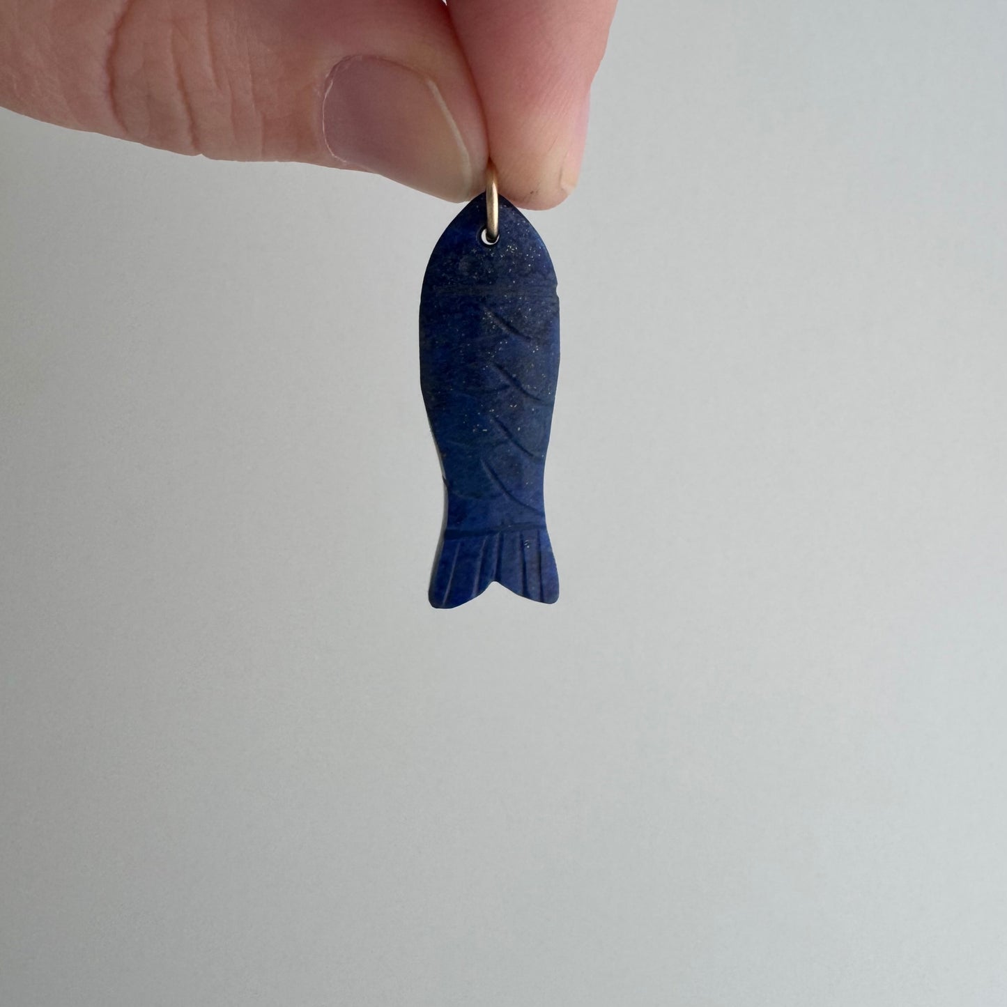 V I N T A G E // sweetest fish / carved lapis lazuli fish with 10k bail / a pendant