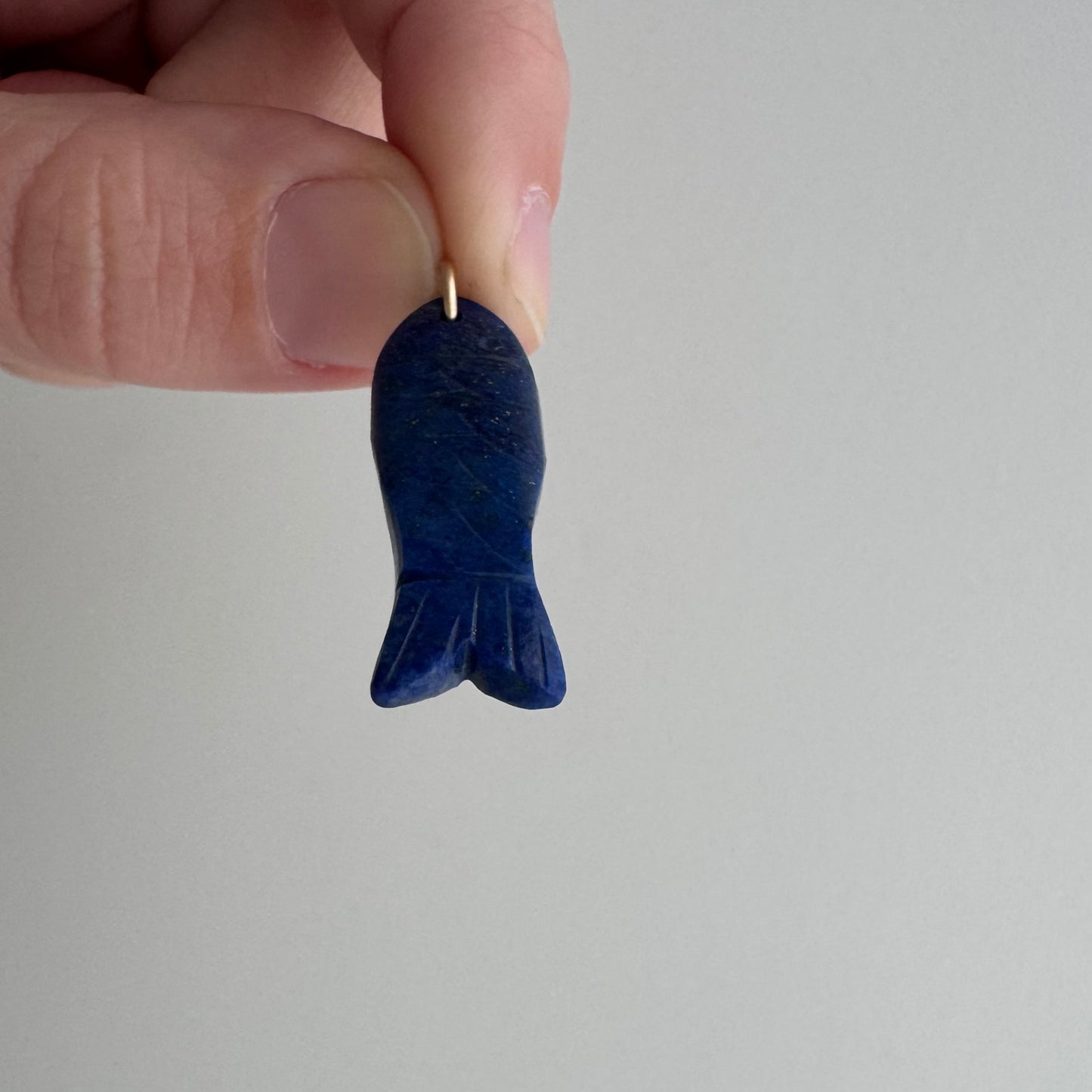 V I N T A G E // sweetest fish / carved lapis lazuli fish with 10k bail / a pendant