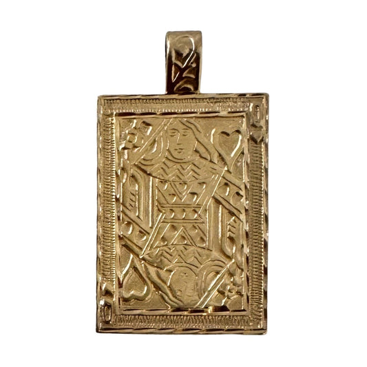 V I N T A G E // love matriarch / 14k queen of hearts playing card pendant