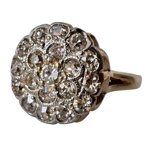 V I N T A G E // moon daisy / 14k yellow and white gold round daisy cluster ring / size 5.75 to 6