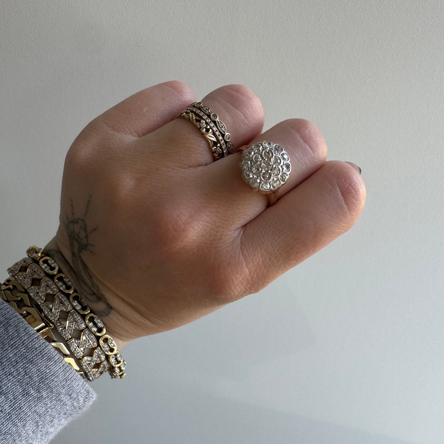 V I N T A G E // moon daisy / 14k yellow and white gold round daisy cluster ring / size 5.75 to 6