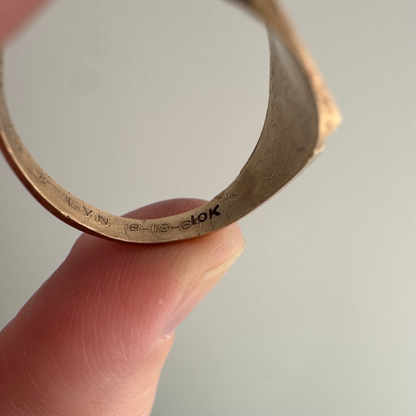 reimagined V I N T A G E // intuitive guide / 10k rosy yellow signet with a newly engraved bat / size 8.5