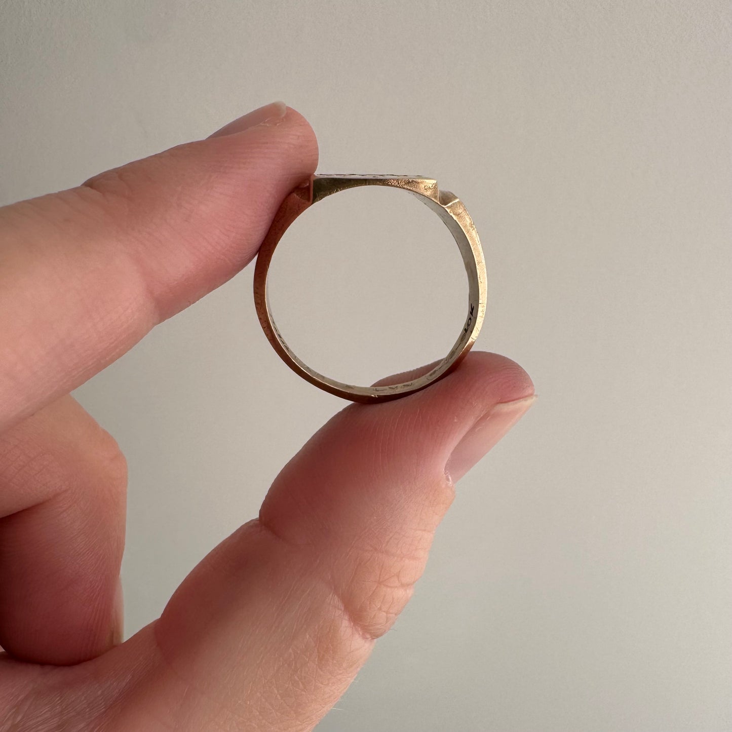 reimagined V I N T A G E // intuitive guide / 10k rosy yellow signet with a newly engraved bat / size 8.5