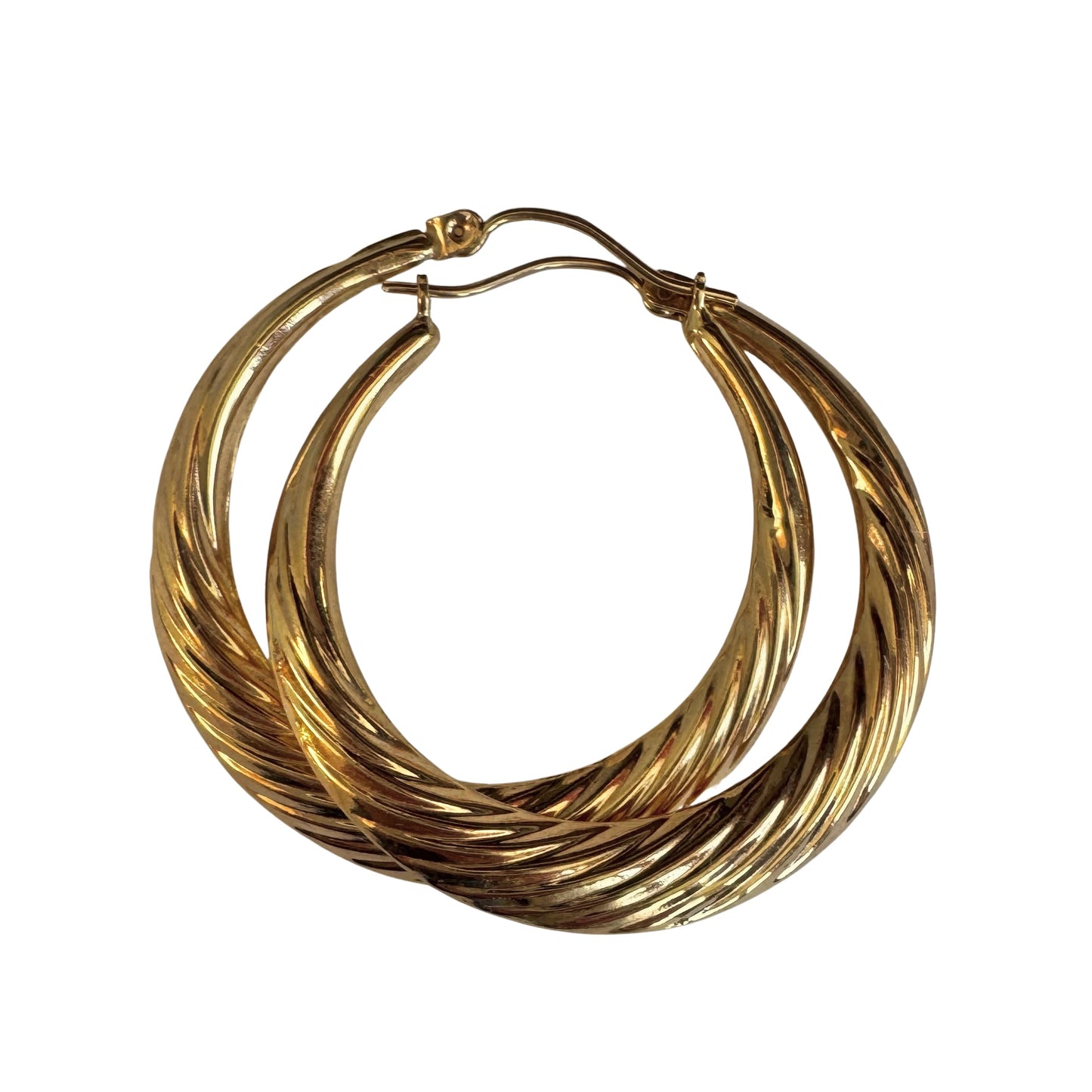 P R E - L O V E D // bright and shrimpy / 14k yellow gold ribbed hoops / over 1.25"