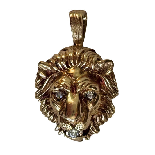 V I N T A G E // diamond grin / solid 14k yellow gold and diamond lion face / a pendant