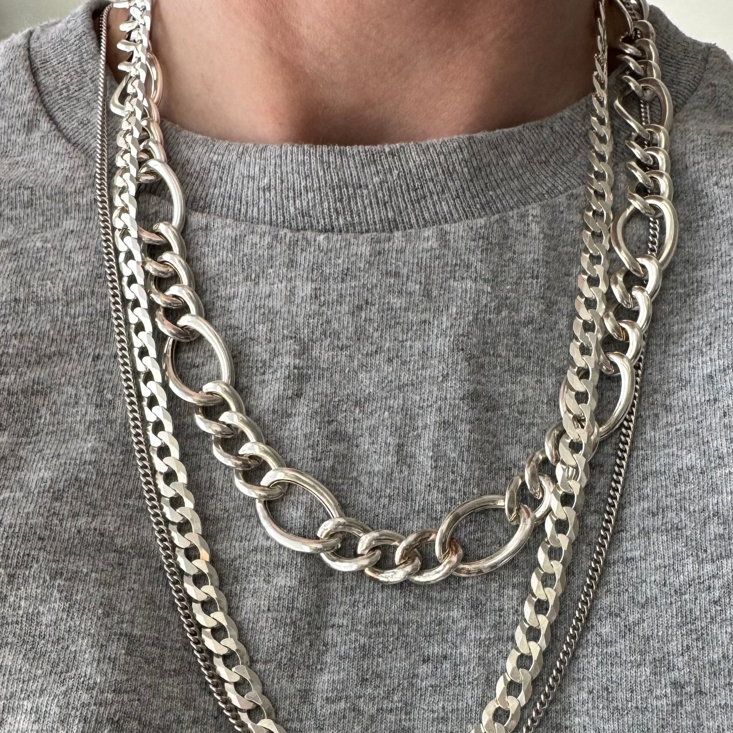 V I N T A G E // playful figaro  / wide chunky puffy sterling silver figaro chain / 20.5", 29.8g