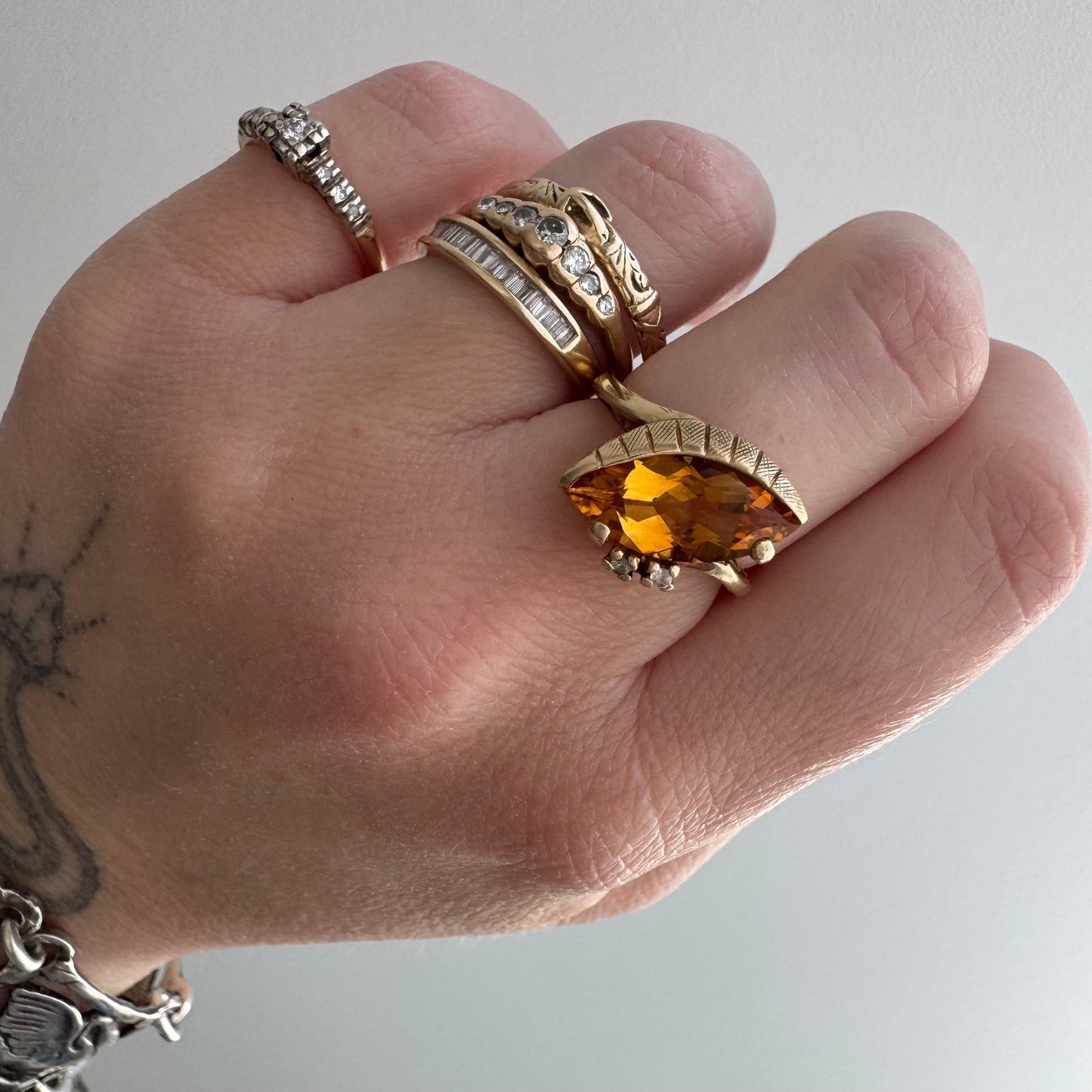 rehabbed V I N T A G E // subtle eye / late mid century crescent moon eye with citrine and topaz / size 5.5