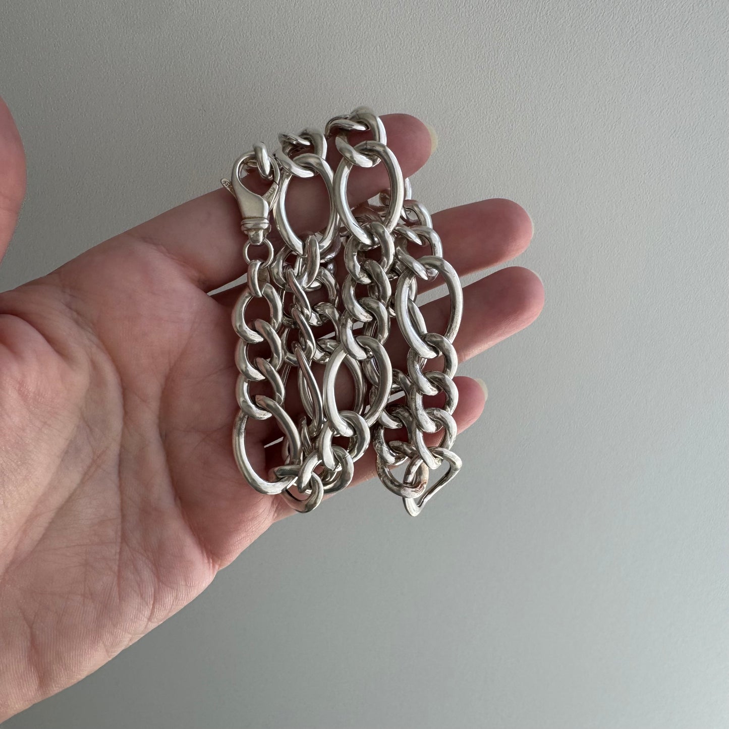 V I N T A G E // playful figaro  / wide chunky puffy sterling silver figaro chain / 20.5", 29.8g