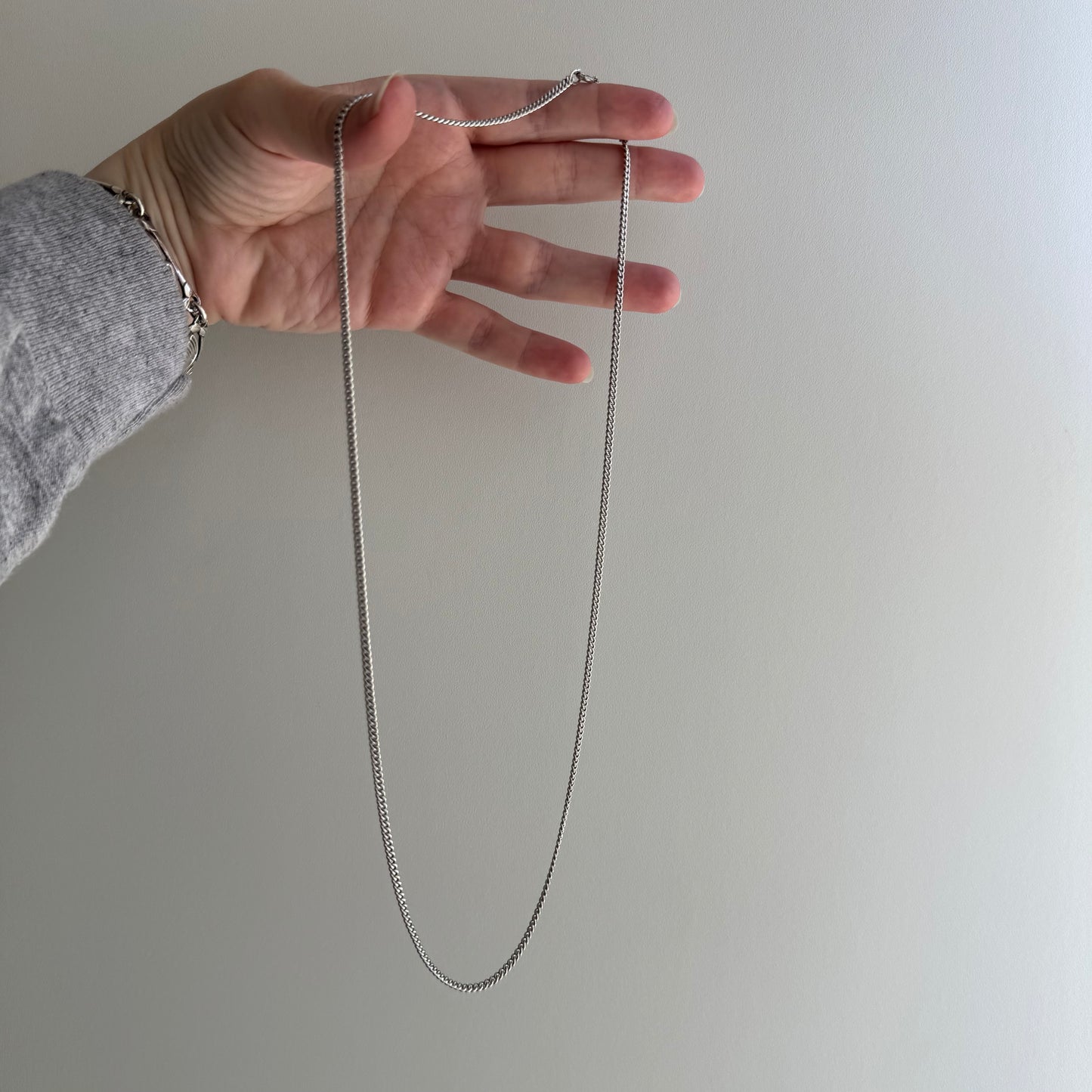 V I N T A G E // perfect flat curb / sterling silver curb chain pendant necklace / 24", 11.5g