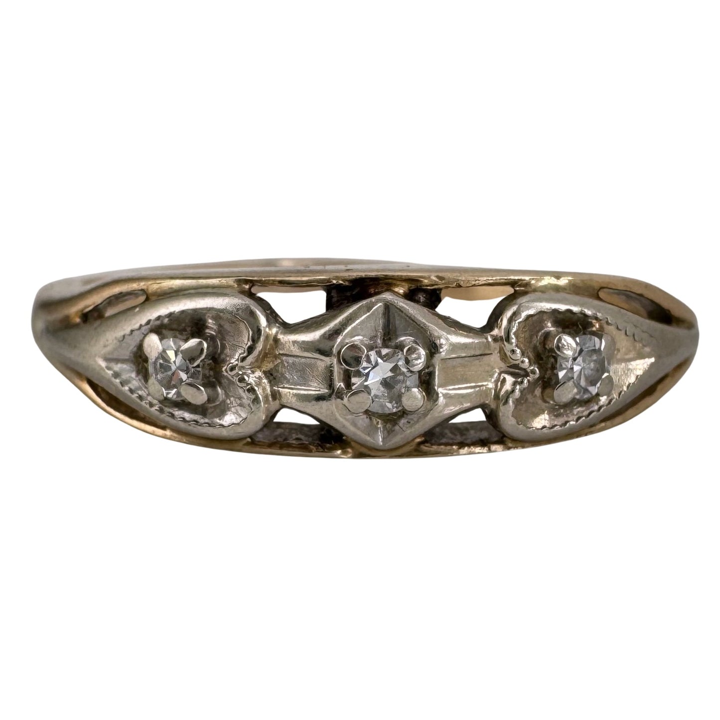 V I N T A G E // mid century romance / 14k bicolor heart band with diamonds / size 8.5