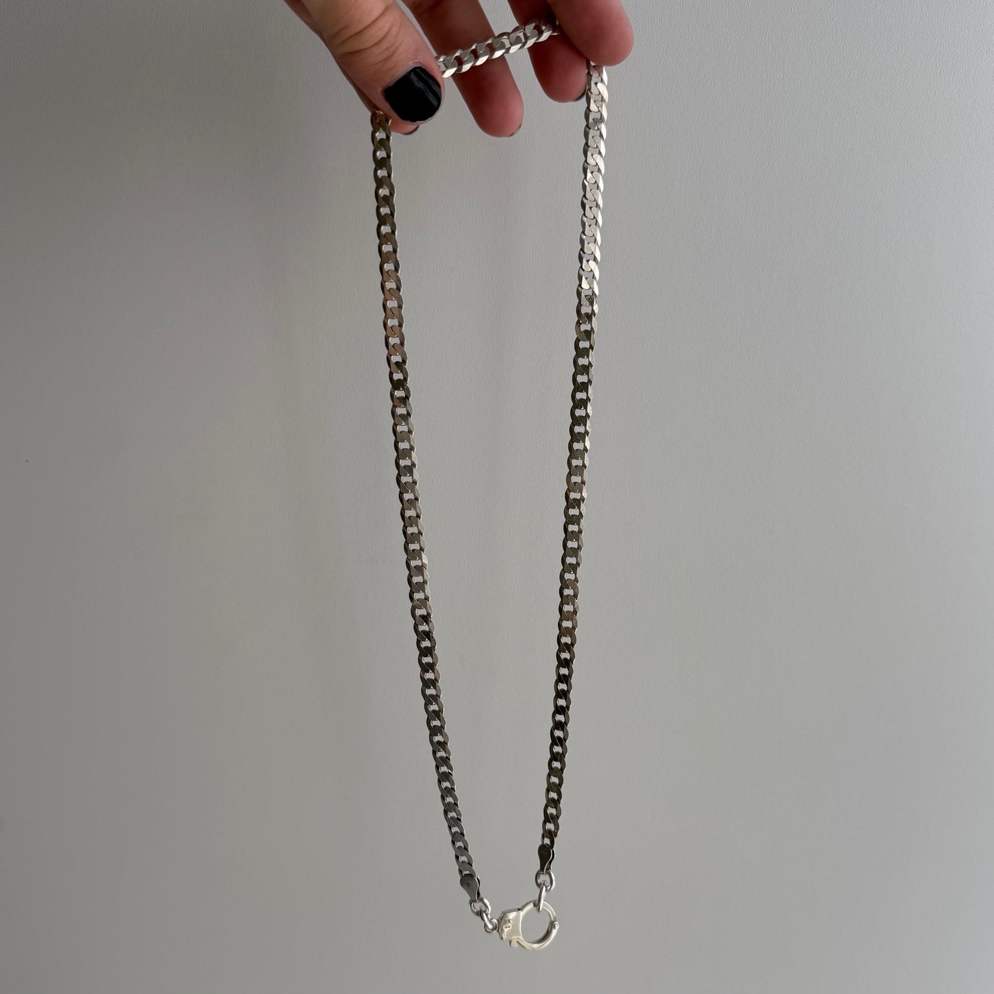 reimagined V I N T A G E // handcuff clasp / re-worked sterling silver flat curb chain / almost 20.5", 19.7g