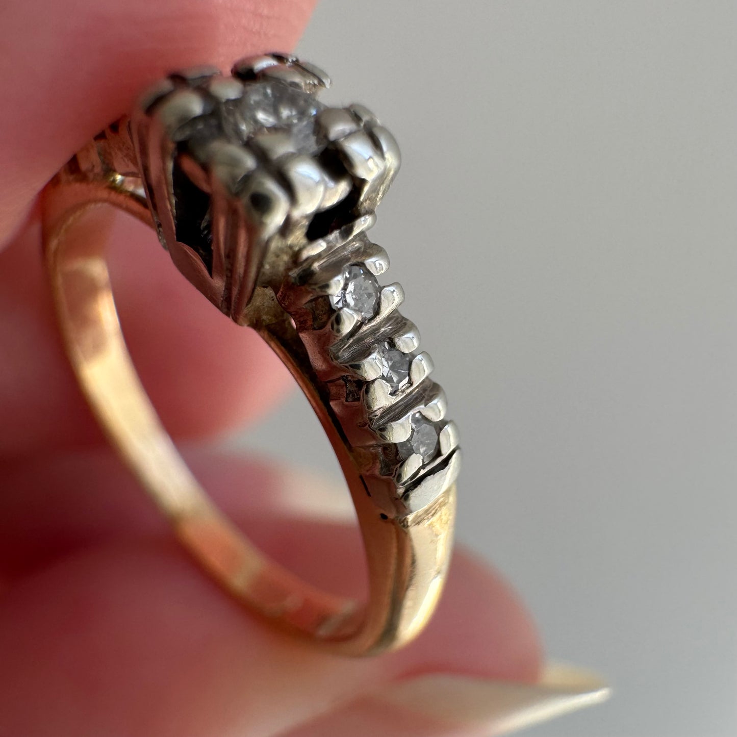 V I N T A G E // pinky promise / 14k and diamond seven stone stackable ring / size 3.5