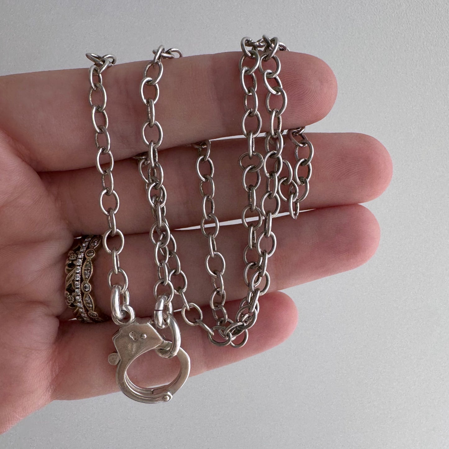 reimagined V I N T A G E // handcuff clasp / re-worked sterling silver oval cable chain / almost 18.75", 9.5g