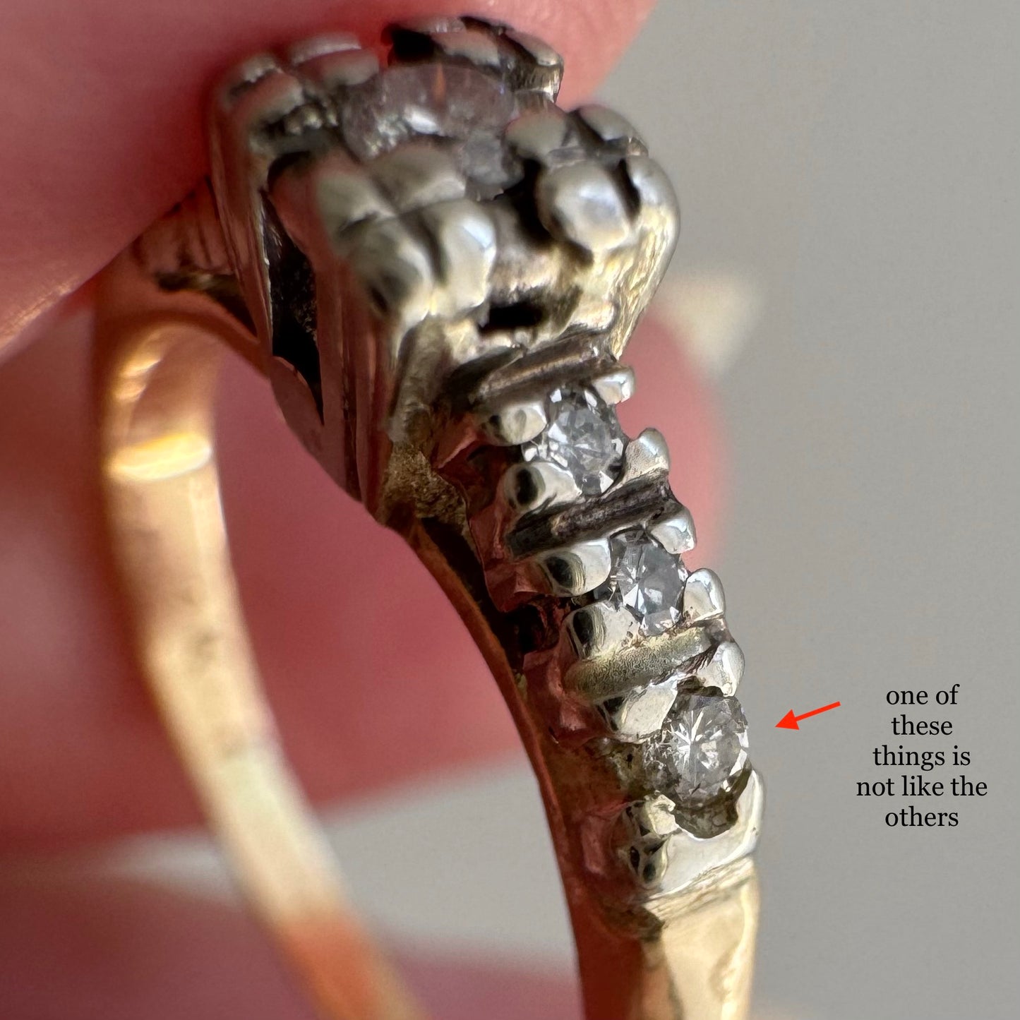 V I N T A G E // pinky promise / 14k and diamond seven stone stackable ring / size 3.5