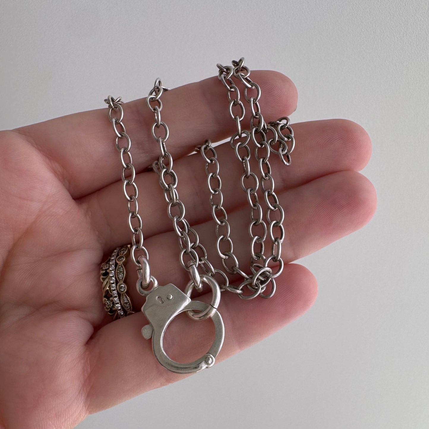 reimagined V I N T A G E // handcuff clasp / re-worked sterling silver oval cable chain / almost 18.75", 9.5g