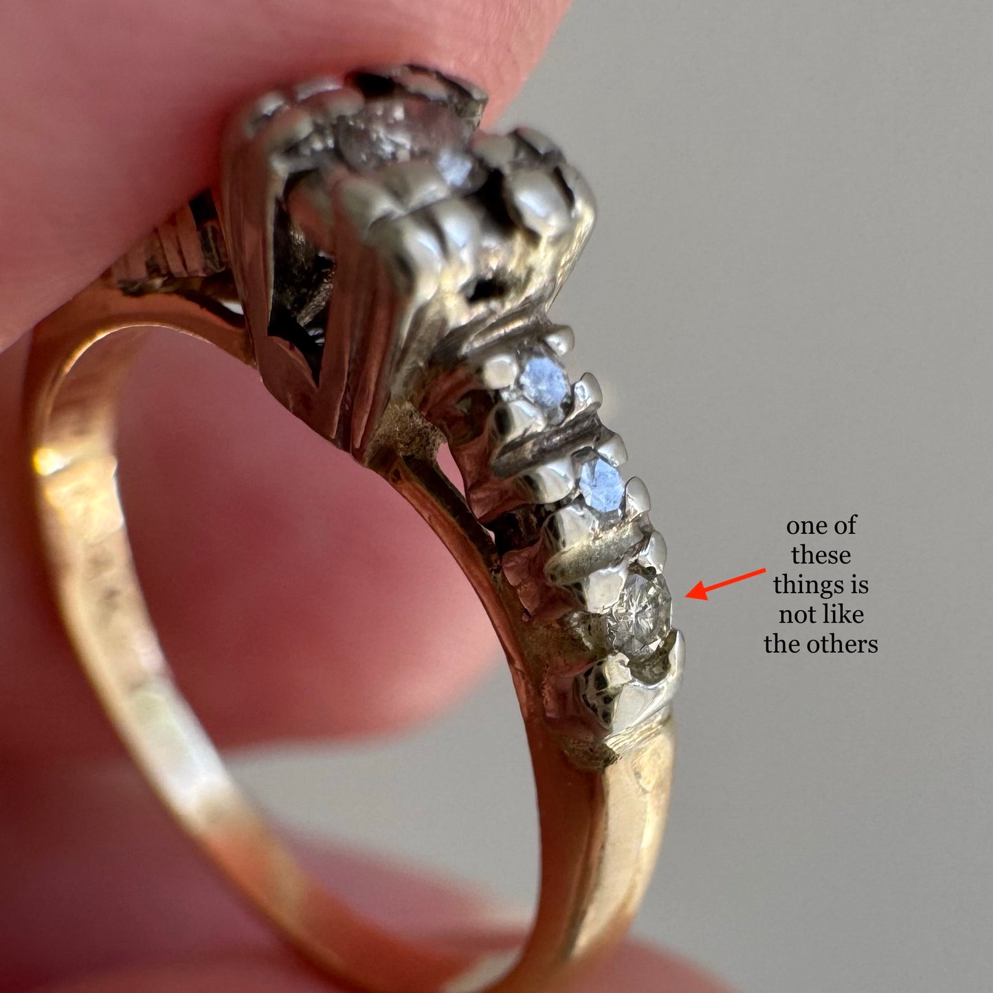 V I N T A G E // pinky promise / 14k and diamond seven stone stackable ring / size 3.5