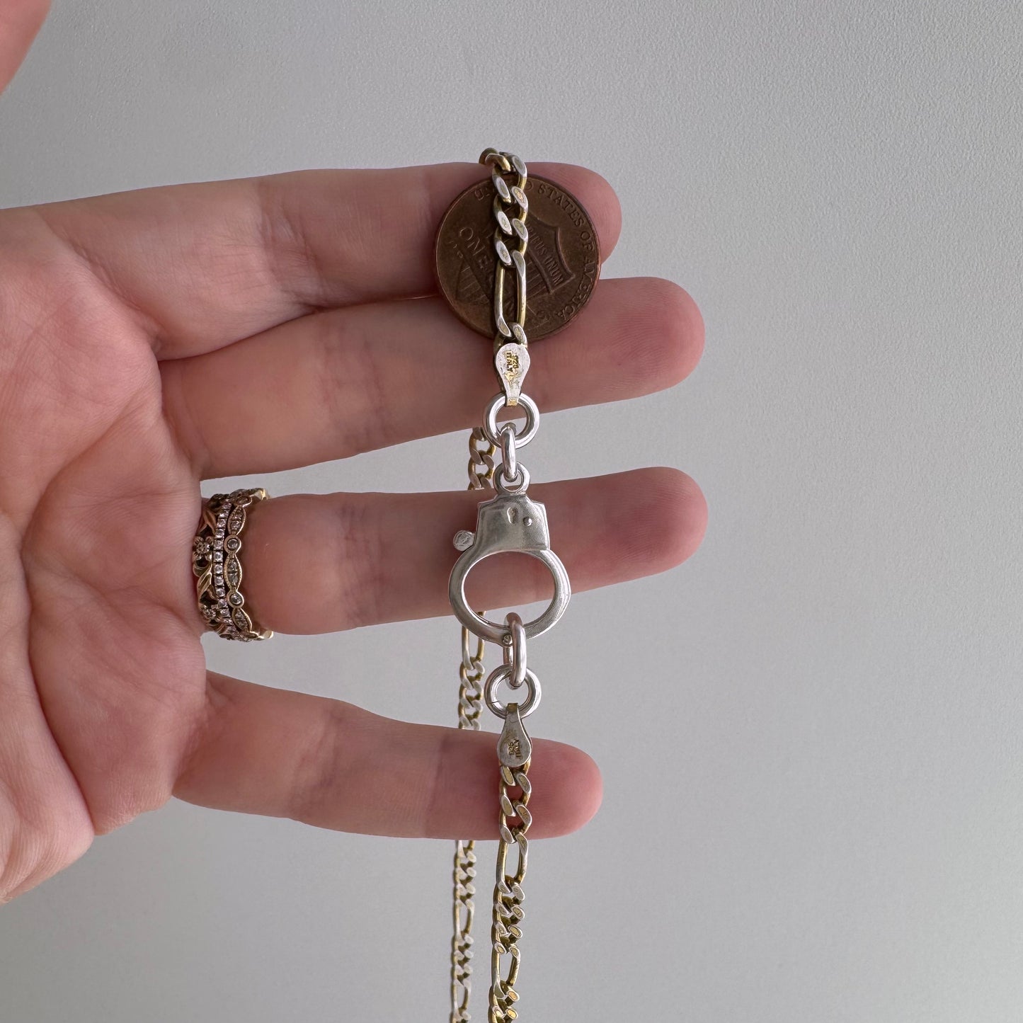 reimagined V I N T A G E // handcuff clasp / re-worked sterling silver figaro chain / 19.25", 16.1g