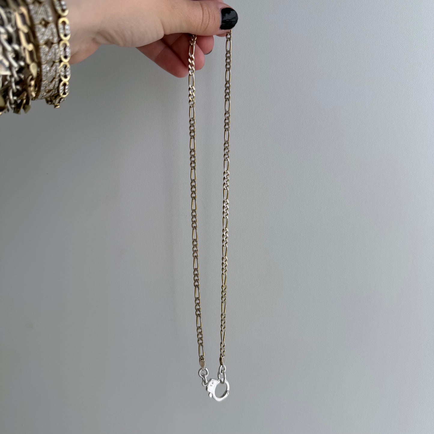 reimagined V I N T A G E // handcuff clasp / re-worked sterling silver figaro chain / 19.25", 16.1g