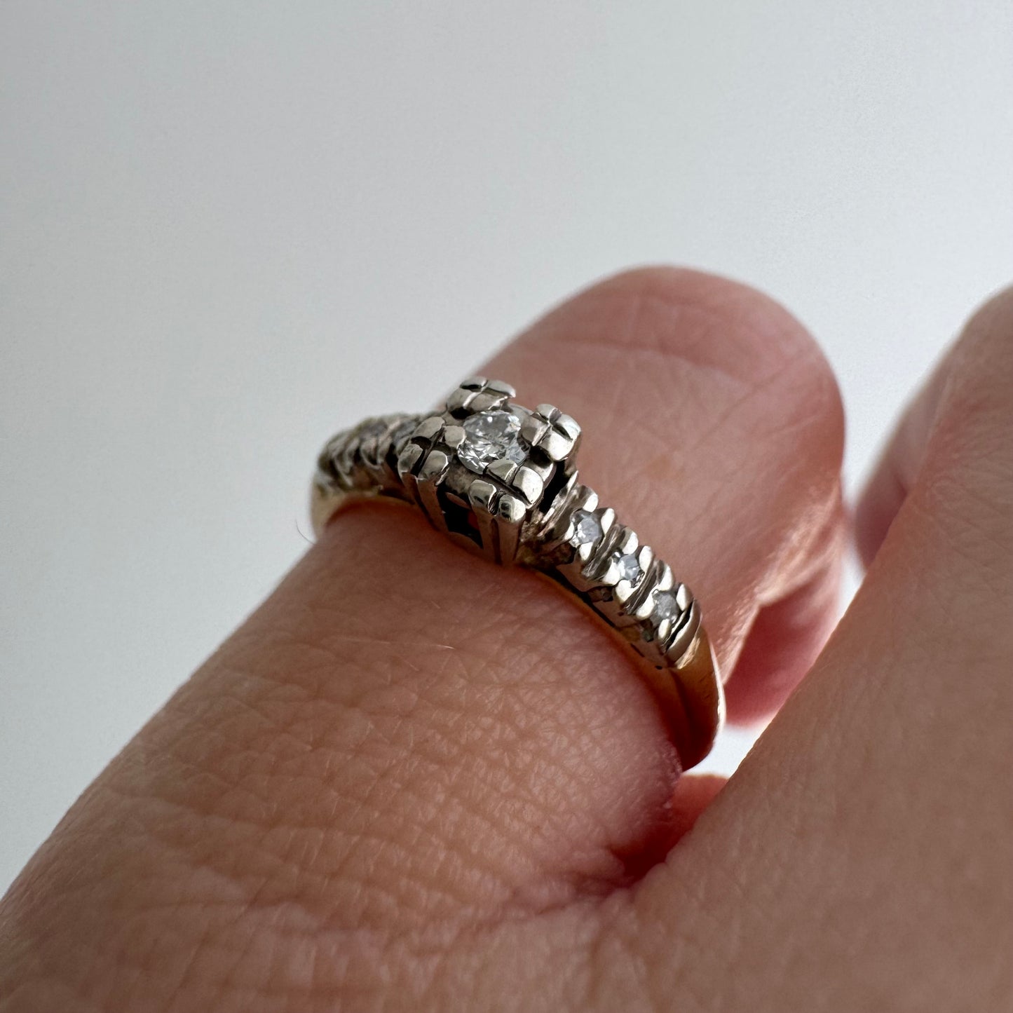 V I N T A G E // pinky promise / 14k and diamond seven stone stackable ring / size 3.5