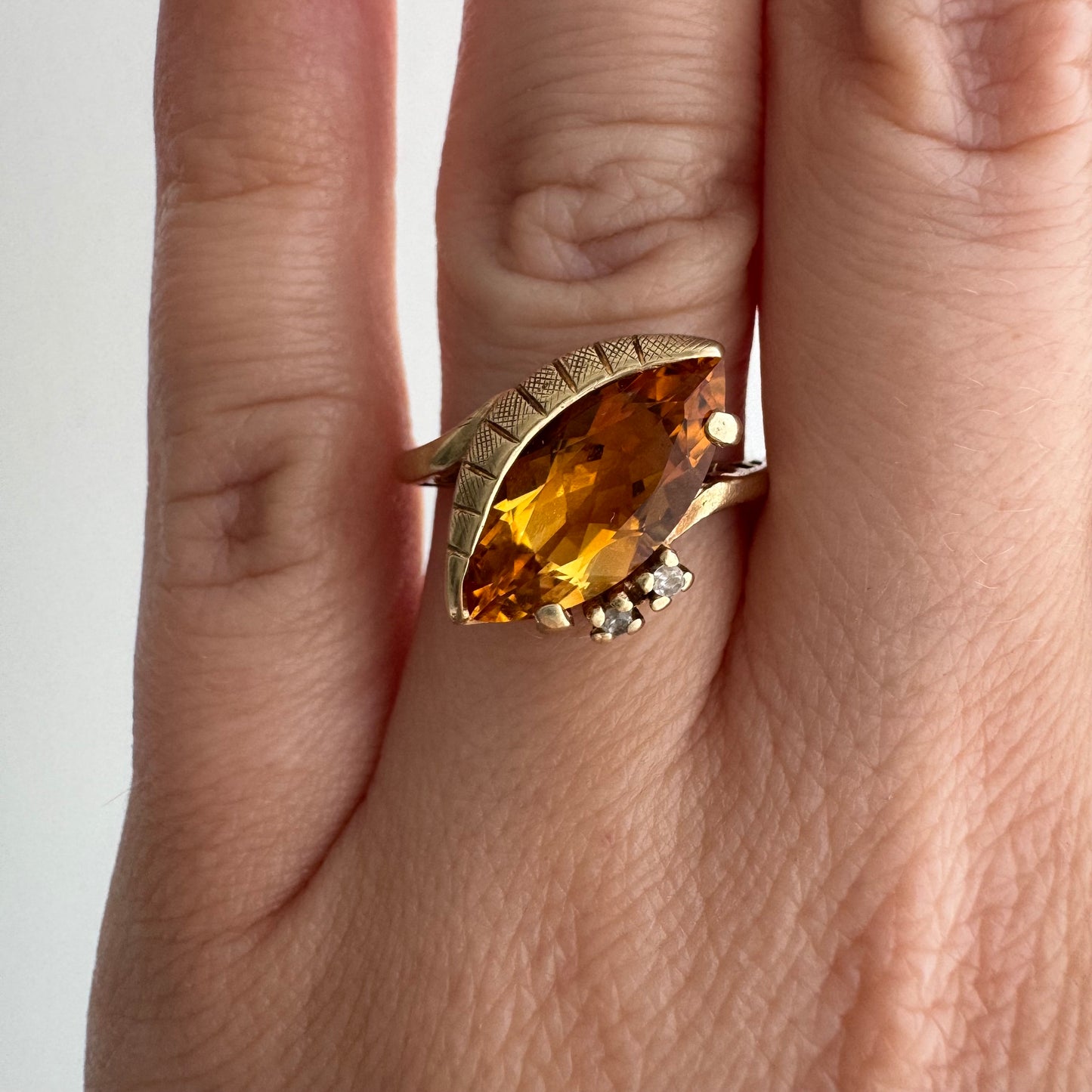 rehabbed V I N T A G E // subtle eye / late mid century crescent moon eye with citrine and topaz / size 5.5