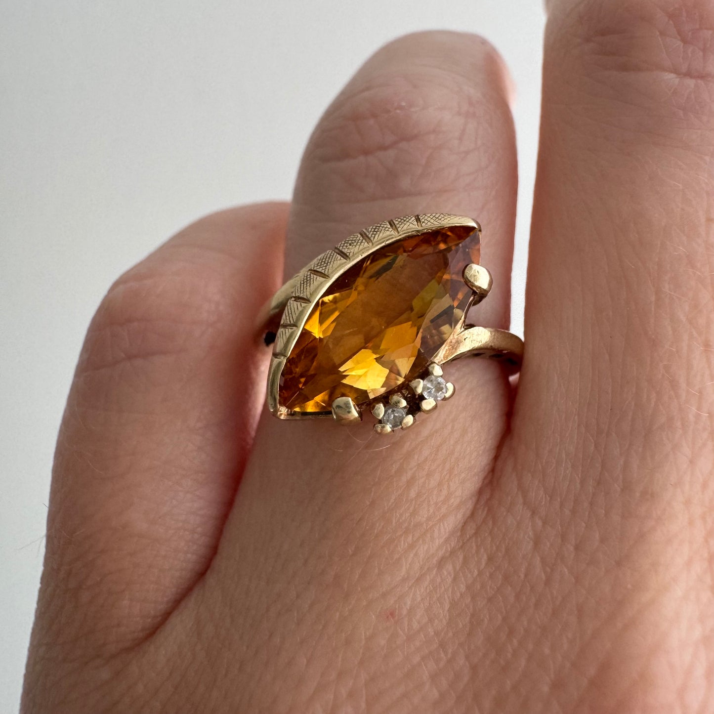 rehabbed V I N T A G E // subtle eye / late mid century crescent moon eye with citrine and topaz / size 5.5