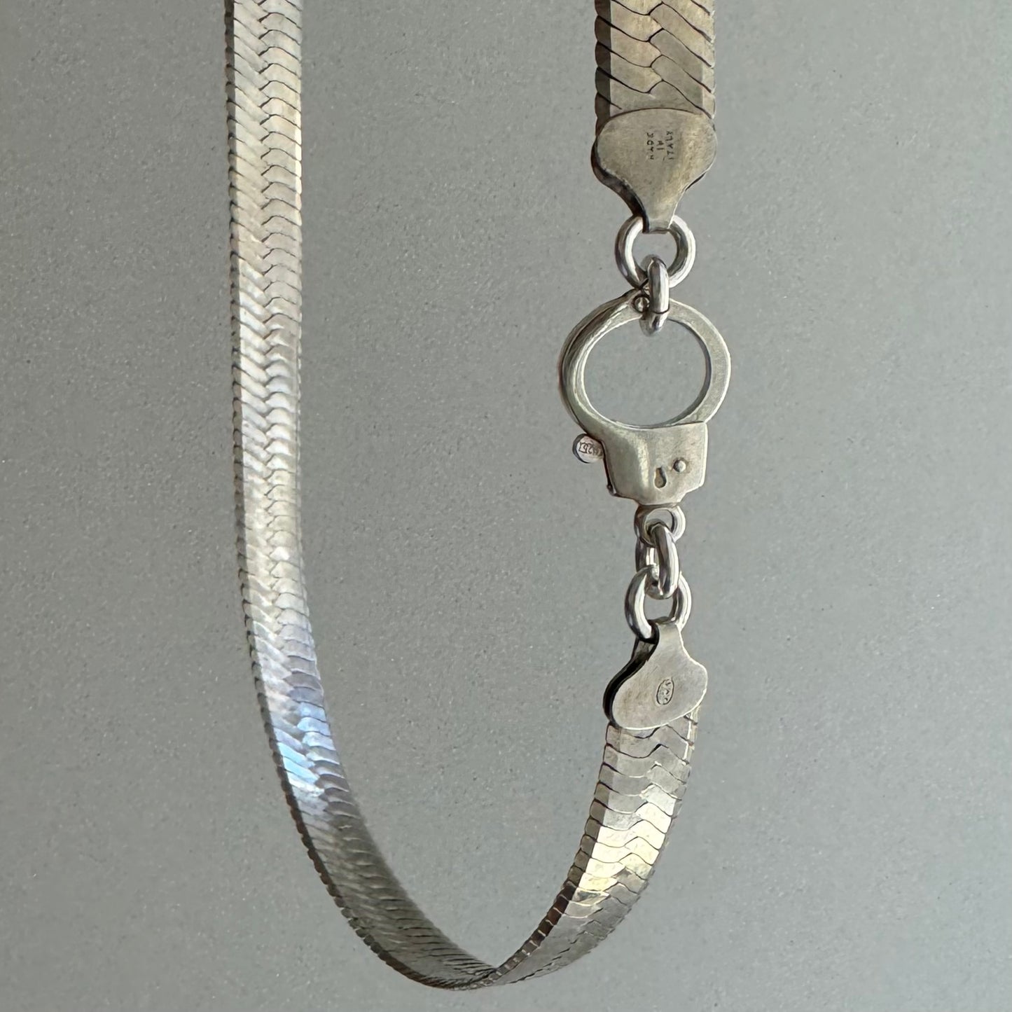 reimagined V I N T A G E // handcuff clasp / re-worked sterling silver wide flat herringbone chain / almost 16.75", 33.8g