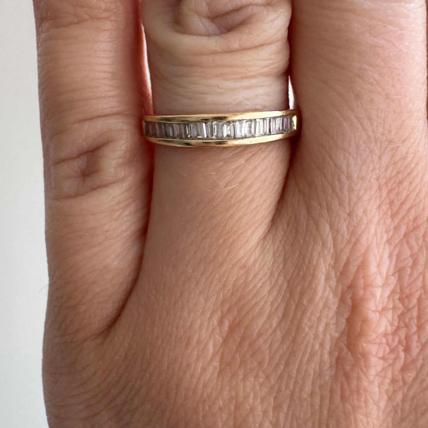 V I N T A G E // sparkle geometry / 14k yellow gold and channel set baguette diamond half eternity band / size 5.75