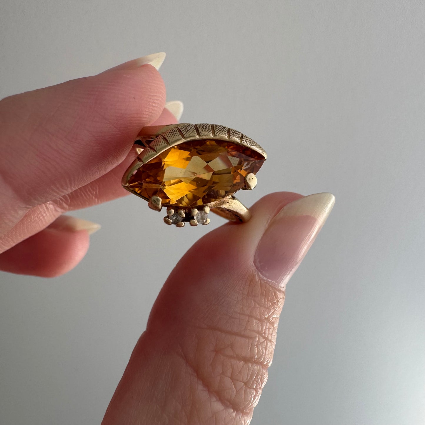 rehabbed V I N T A G E // subtle eye / late mid century crescent moon eye with citrine and topaz / size 5.5