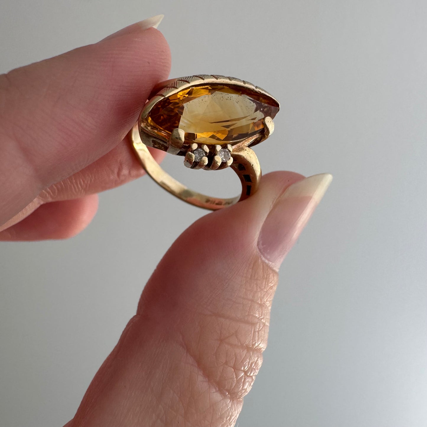 rehabbed V I N T A G E // subtle eye / late mid century crescent moon eye with citrine and topaz / size 5.5