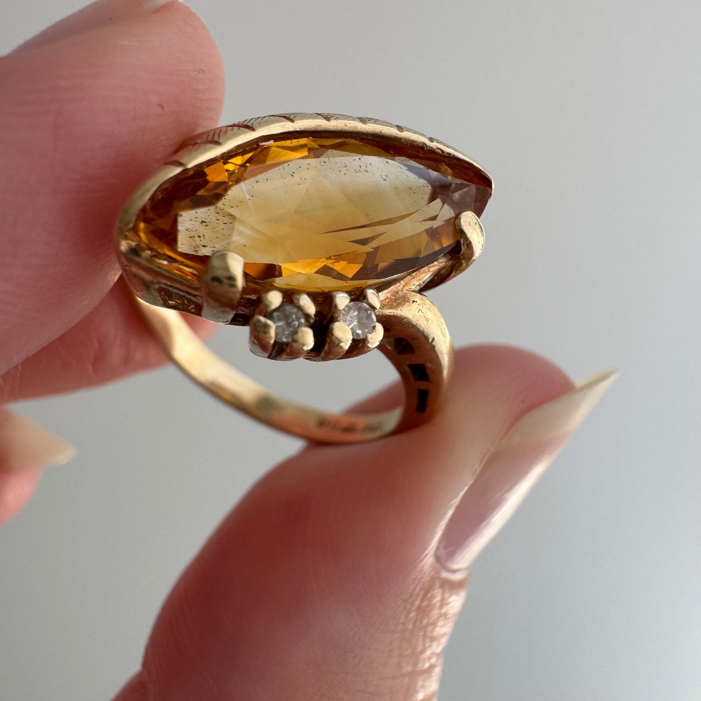 rehabbed V I N T A G E // subtle eye / late mid century crescent moon eye with citrine and topaz / size 5.5
