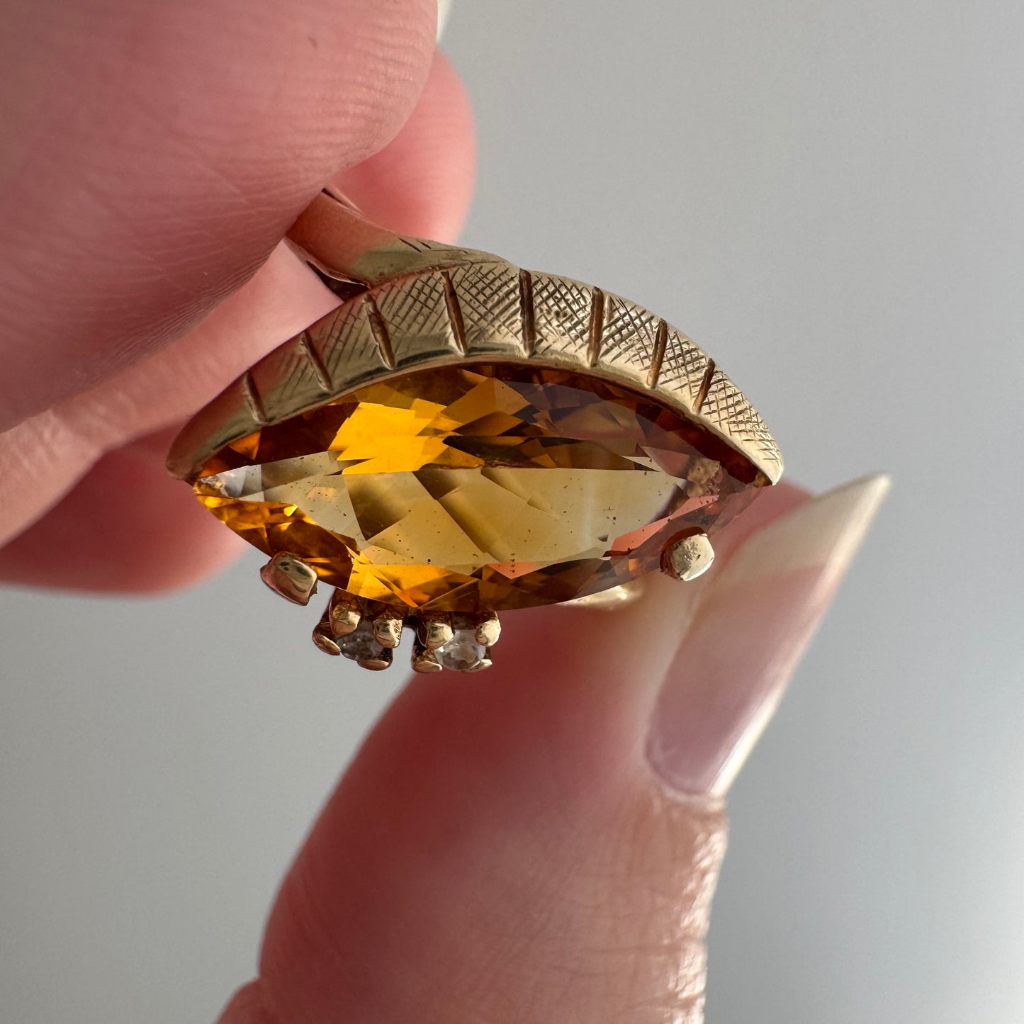 rehabbed V I N T A G E // subtle eye / late mid century crescent moon eye with citrine and topaz / size 5.5