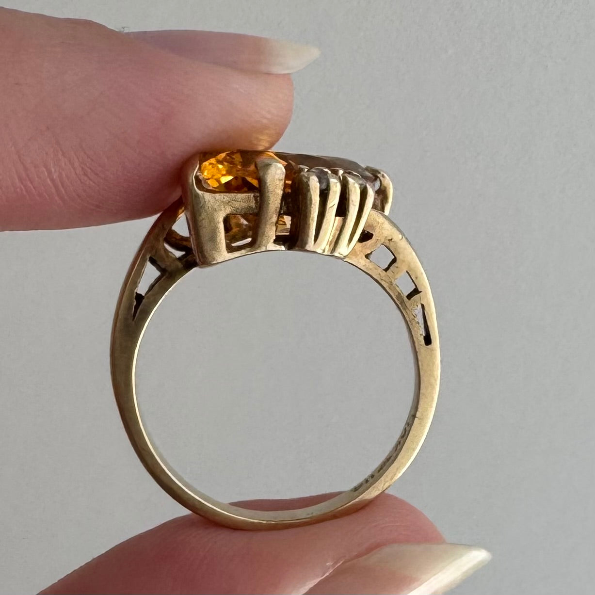 rehabbed V I N T A G E // subtle eye / late mid century crescent moon eye with citrine and topaz / size 5.5