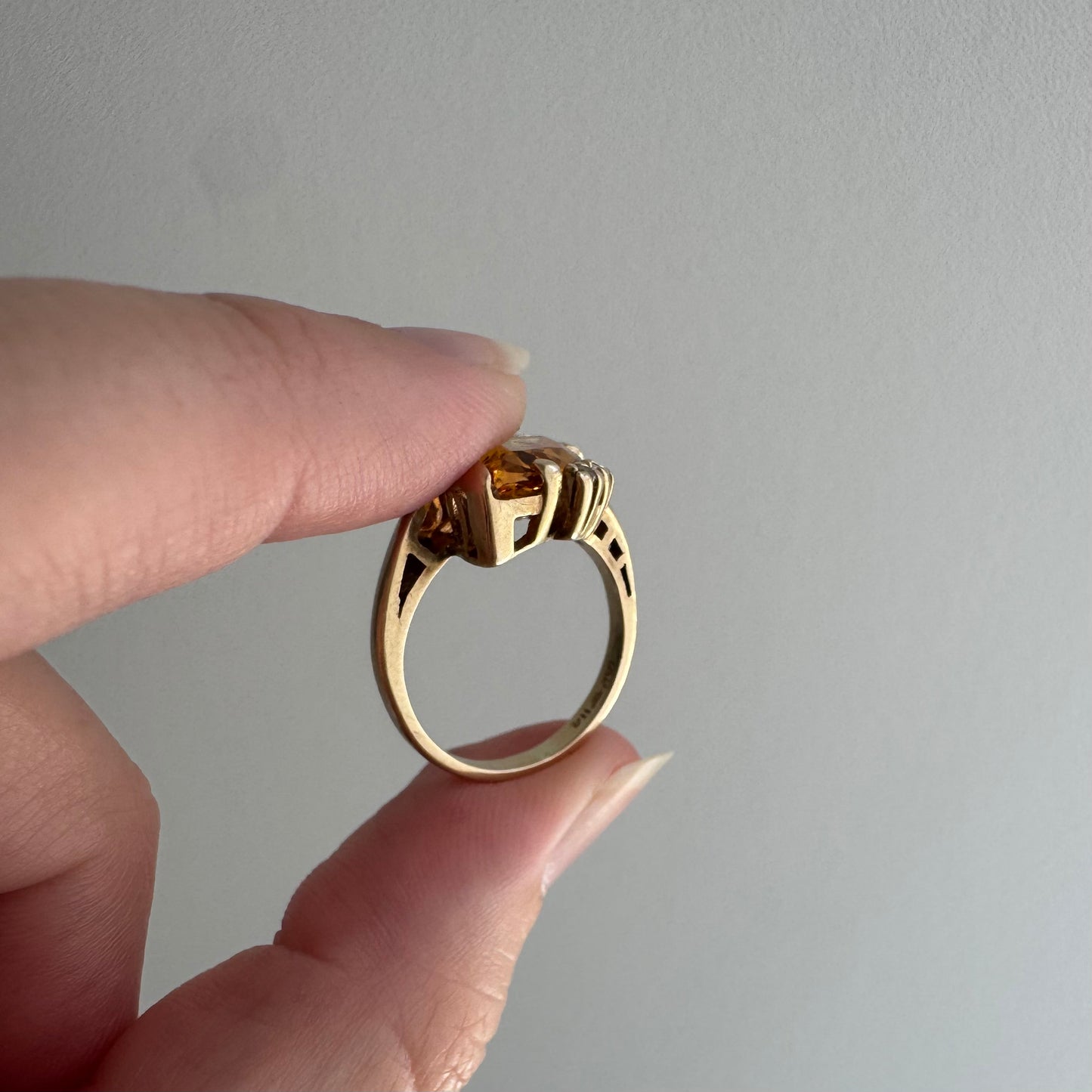 rehabbed V I N T A G E // subtle eye / late mid century crescent moon eye with citrine and topaz / size 5.5