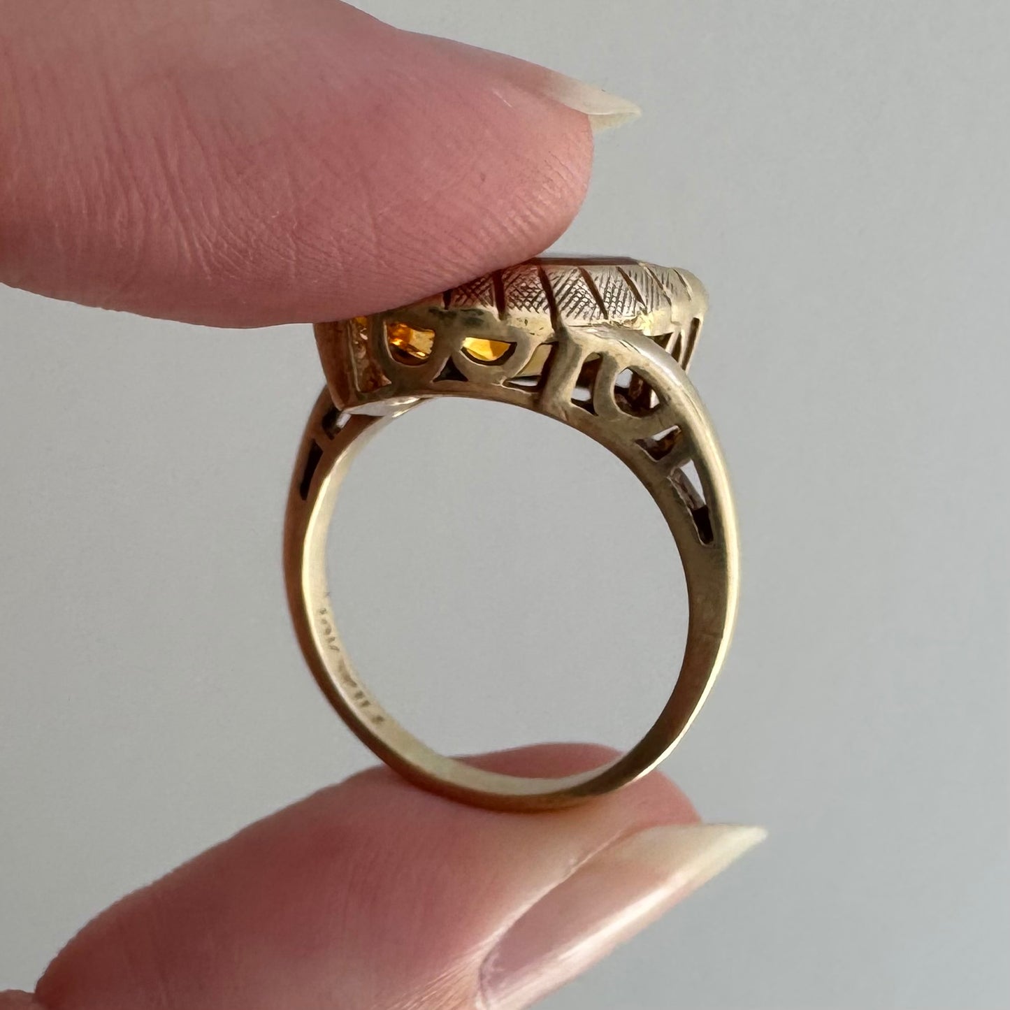 rehabbed V I N T A G E // subtle eye / late mid century crescent moon eye with citrine and topaz / size 5.5
